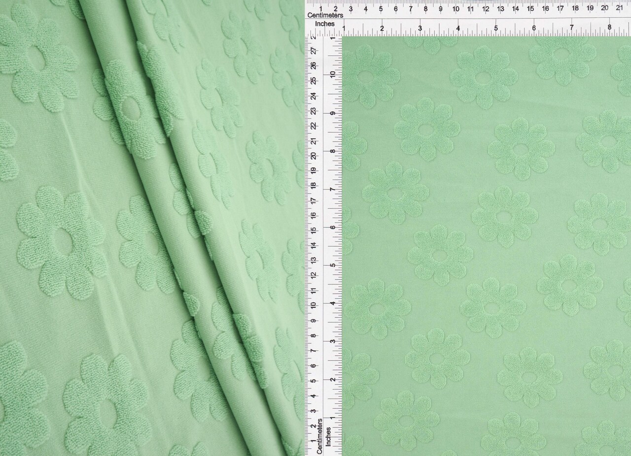 1 Yard Daisy Floral Towel Jacquard Knit Fabric 250 GSM, 58/60″ Wide Polyester Spandex Blend